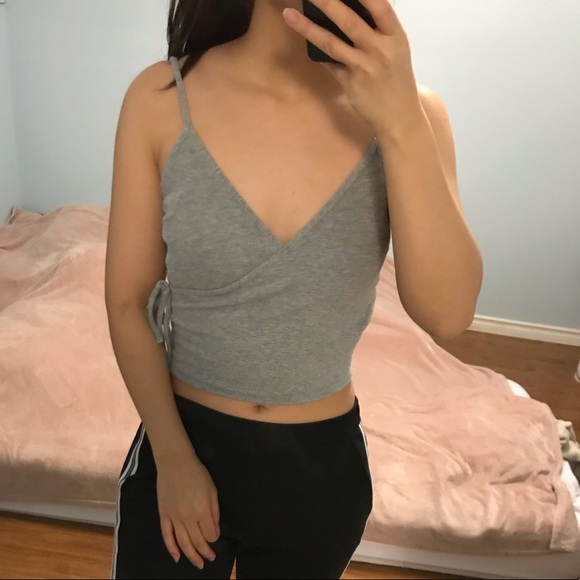 Garage Tops - 2/$20 GARAGE Surplice Cropped Ribbed Cami Grey